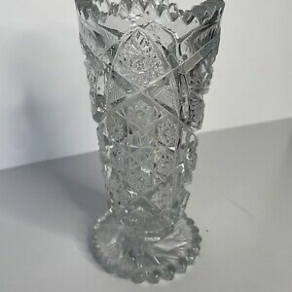 Vintage Imperial Glass Vtg Mid Century Clear Vase Daisy & Button Cut Sawtooth - Picture 1 of 8
